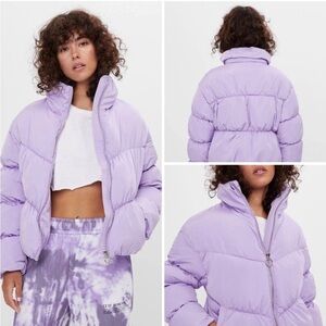 Bershka Women's Purple Padded Puffer Jacket small